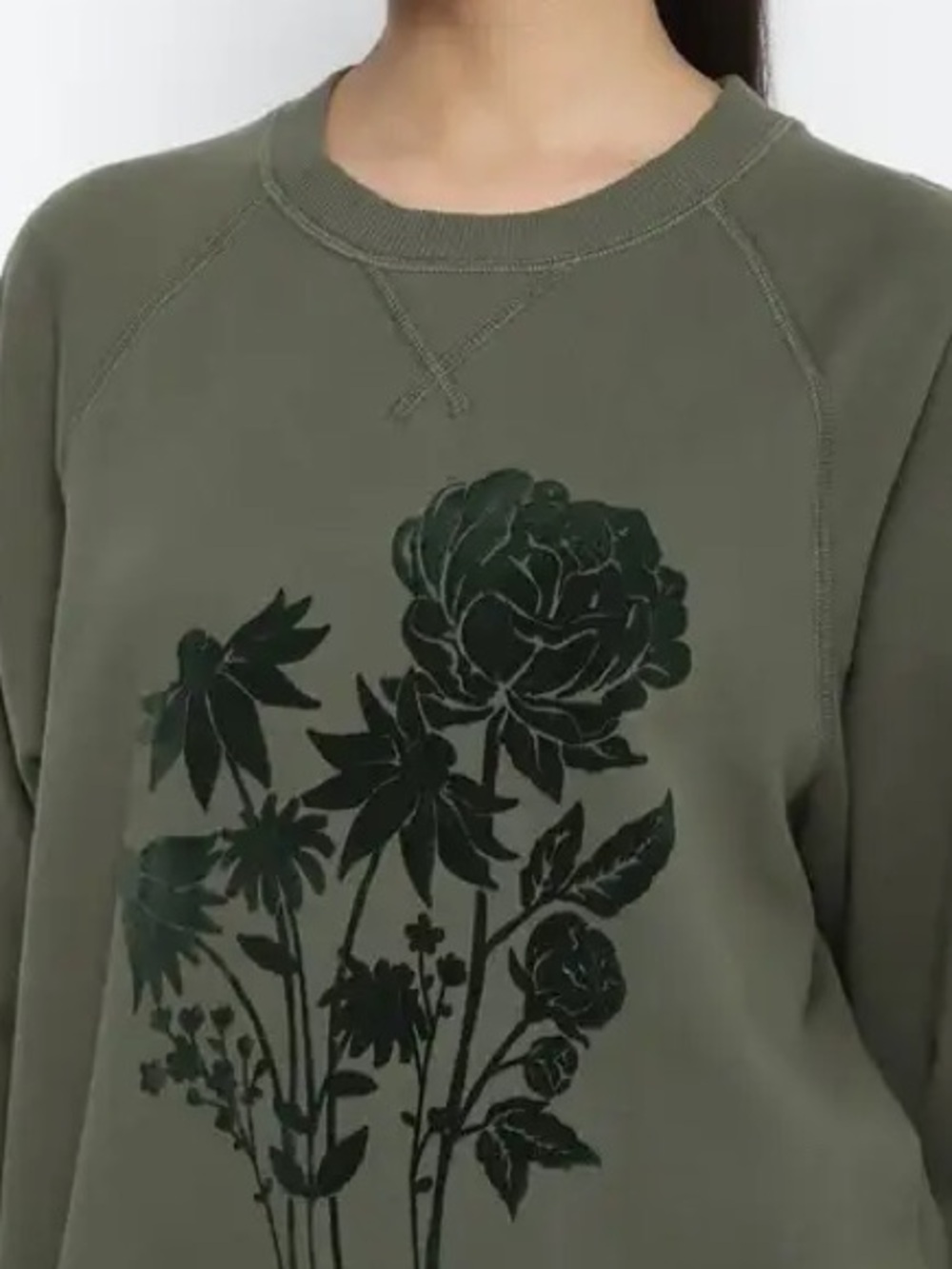 American Eagle Olive Floral Crewneck Sweatshirt Girly Autumn Coquette Boho M